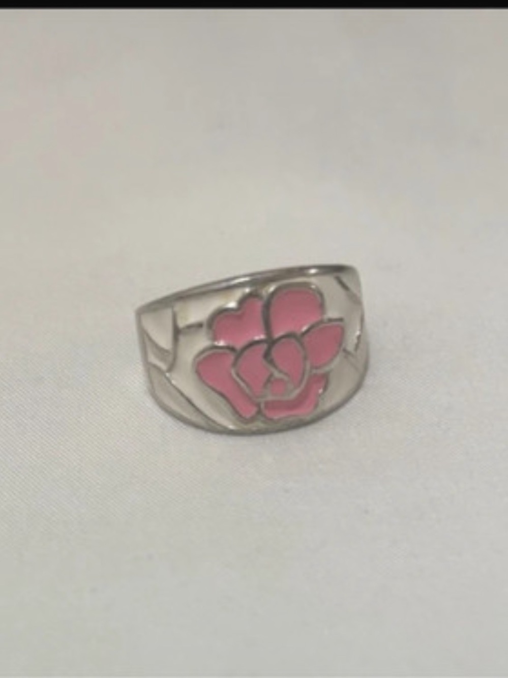 Pink Flower Enamel Silver-Tone Ring - Women's Jewelry